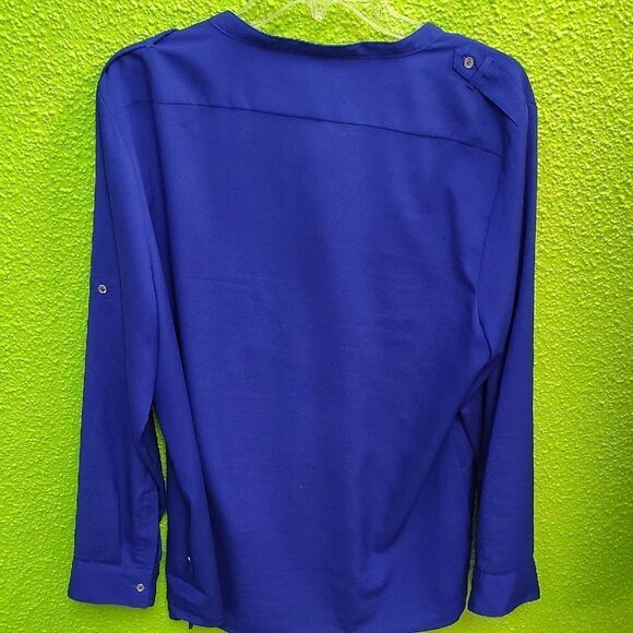 Calvin Klein Blue Long Sleeve Buttoned Blouse with Mandarin Collar - Picture 3 of 3